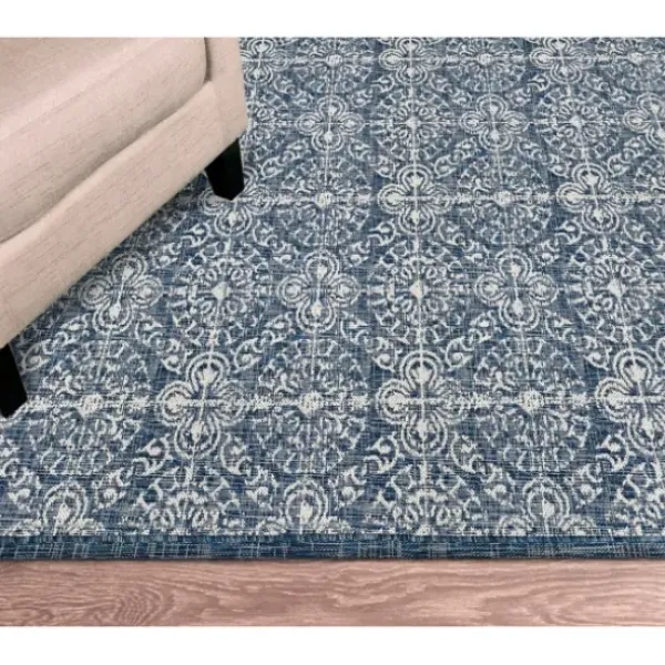 Outdoor Rugs-Kirkland's Home Aqua Forest Leaf Indoor/Outdoor Area Rug, 6X9 Green/White