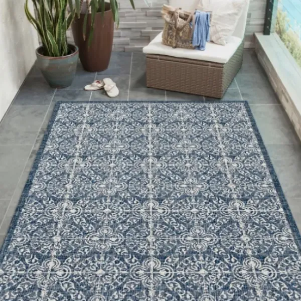 Outdoor Rugs-Kirkland's Home Aqua Forest Leaf Indoor/Outdoor Area Rug, 6X9 Green/White