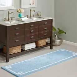 Bathroom Rugs-Kirkland's Home Aqua Geometric Pattern Reversible Bath Mat, 60 In Green/White