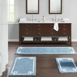 Bathroom Rugs-Kirkland's Home Aqua Geometric Pattern Reversible Bath Mat, 60 In Green/White