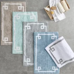 Bathroom Rugs-Kirkland's Home Aqua Geometric Pattern Reversible Bath Mat, 60 In Green/White