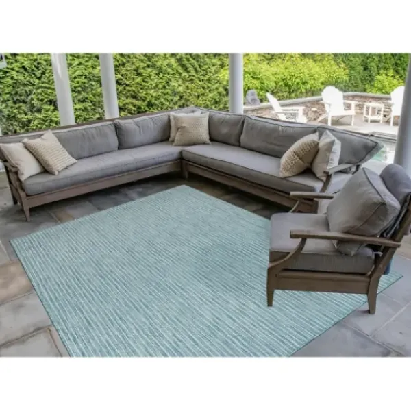 Outdoor Rugs-Kirkland's Home Aqua Intertwine Indoor/Outdoorr Area Rug, 6X9 Blue