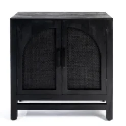 Cabinets & Sideboards-Kirkland's Home Arch Cane And Wood Cabinet Black