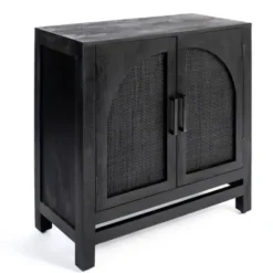 Cabinets & Sideboards-Kirkland's Home Arch Cane And Wood Cabinet Black