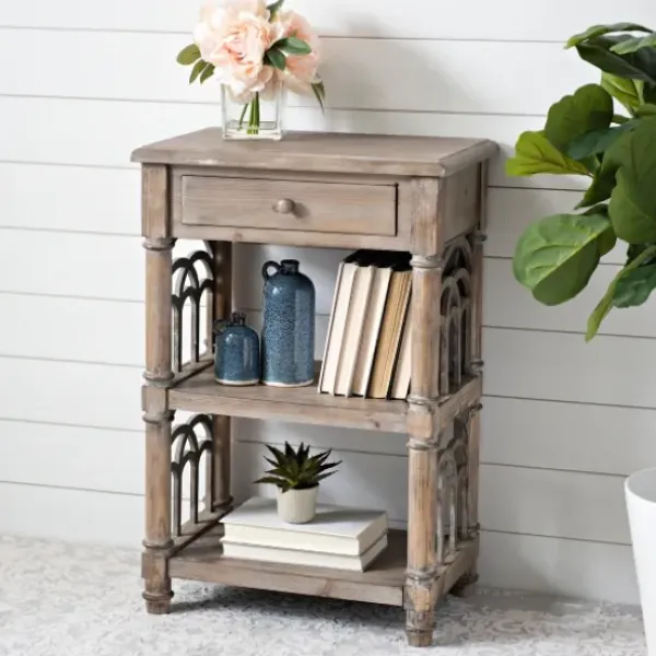 Accent & End Tables-Kirkland's Home Arch Sides Cathedral Side Table Tan