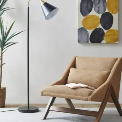 Floor Lamps-Kirkland's Home Arched Cone Shade Floor Lamp Black