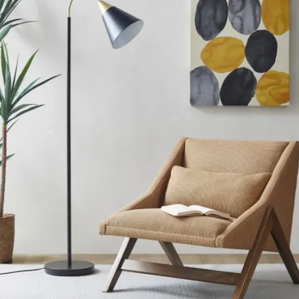Floor Lamps-Kirkland's Home Arched Cone Shade Floor Lamp Black