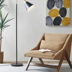 Floor Lamps-Kirkland's Home Arched Cone Shade Floor Lamp Black