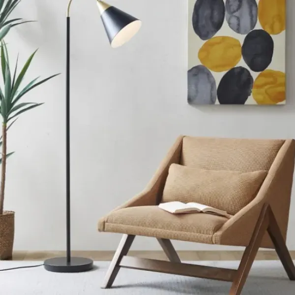Floor Lamps-Kirkland's Home Arched Cone Shade Floor Lamp Black
