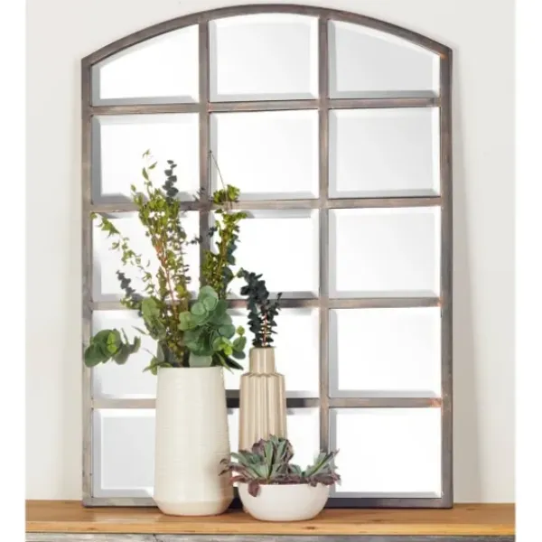 Decorative Mirrors-Kirkland's Home Arched Windowpane Wall Mirror Gray