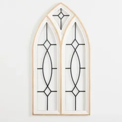 Wall Plaques-Kirkland's Home Arched Wood And Metal Geometric Wall Plaque White/Tan/Black