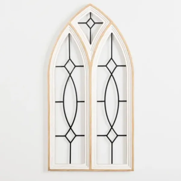 Wall Plaques-Kirkland's Home Arched Wood And Metal Geometric Wall Plaque White/Tan/Black