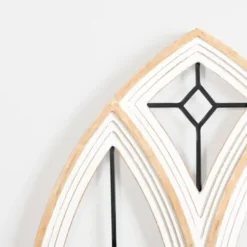 Wall Plaques-Kirkland's Home Arched Wood And Metal Geometric Wall Plaque White/Tan/Black