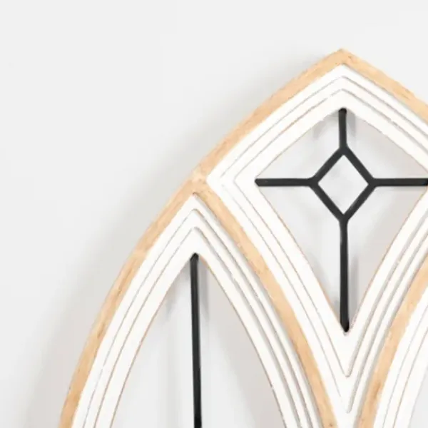 Wall Plaques-Kirkland's Home Arched Wood And Metal Geometric Wall Plaque White/Tan/Black