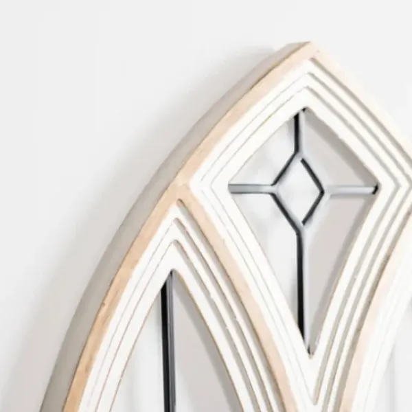 Wall Plaques-Kirkland's Home Arched Wood And Metal Geometric Wall Plaque White/Tan/Black