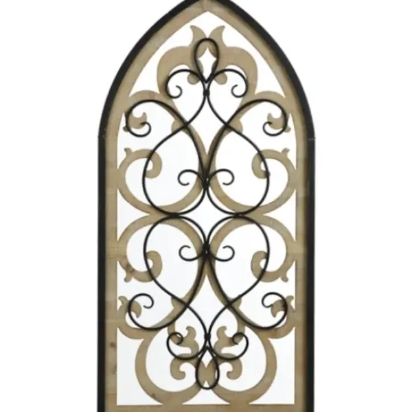 Wall Plaques-Kirkland's Home Arched Wood And Metal Layered Scroll Wall Plaque White/Tan/Black