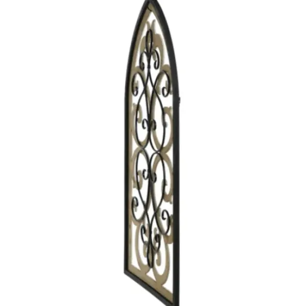 Wall Plaques-Kirkland's Home Arched Wood And Metal Layered Scroll Wall Plaque White/Tan/Black