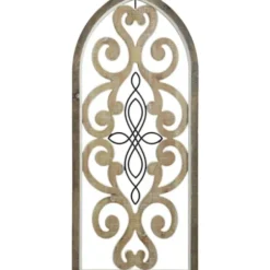 Wall Plaques-Kirkland's Home Arched Wood And Metal Scroll Wall Plaque White/Tan/Black