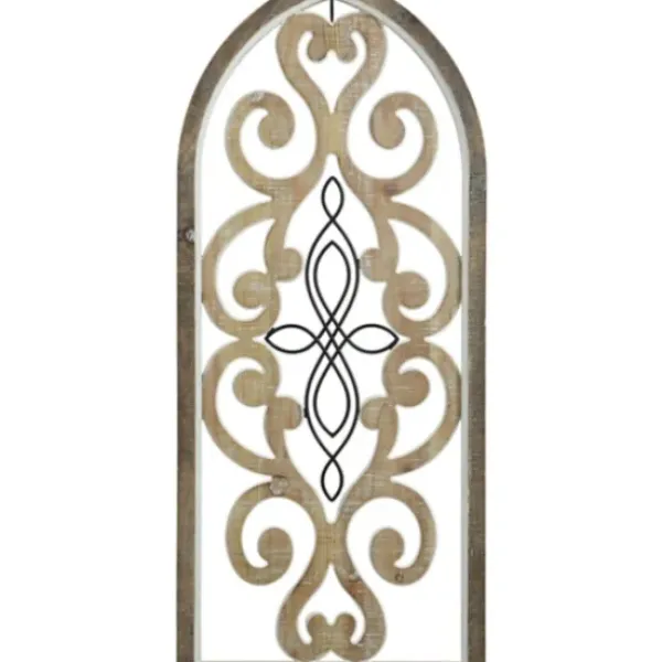 Wall Plaques-Kirkland's Home Arched Wood And Metal Scroll Wall Plaque White/Tan/Black