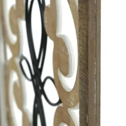 Wall Plaques-Kirkland's Home Arched Wood And Metal Scroll Wall Plaque White/Tan/Black