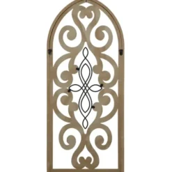 Wall Plaques-Kirkland's Home Arched Wood And Metal Scroll Wall Plaque White/Tan/Black