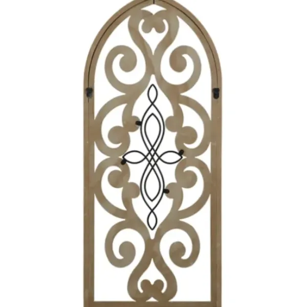 Wall Plaques-Kirkland's Home Arched Wood And Metal Scroll Wall Plaque White/Tan/Black