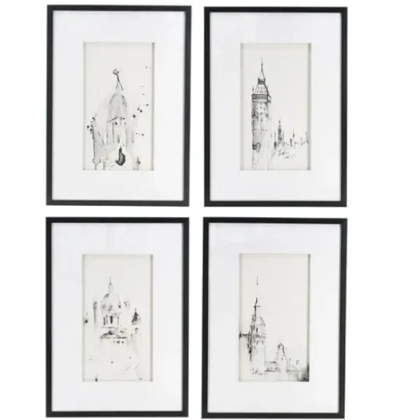 Framed Art-Kirkland's Home Architectural Drawings Framed Art Prints, Set Of 4 White/Black