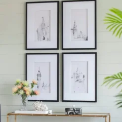 Framed Art-Kirkland's Home Architectural Drawings Framed Art Prints, Set Of 4 White/Black