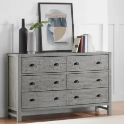 Dressers & Chests-Kirkland's Home Arden Wood 6-Drawer Dresser Gray
