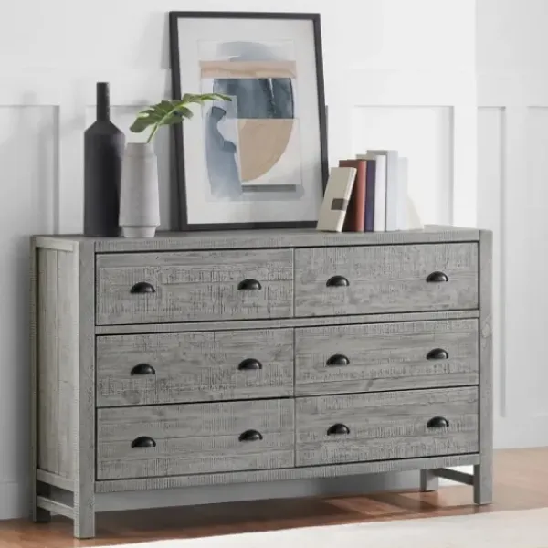 Dressers & Chests-Kirkland's Home Arden Wood 6-Drawer Dresser Gray