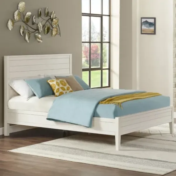 Beds & Headboards-Kirkland's Home Arden Wood Panel Queen Bed White