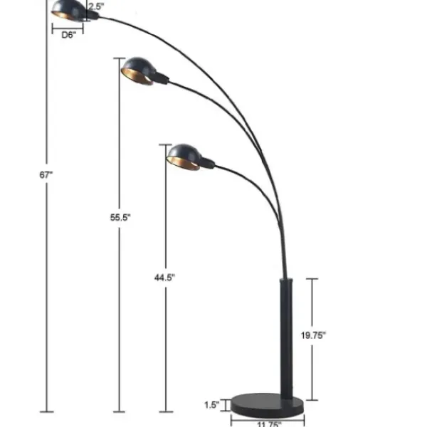 Floor Lamps-Kirkland's Home 3-Arm Adjustable Floor Lamp Black