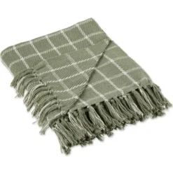 Blankets & Throws-Kirkland's Home Artichoke Plaid Fringed Throw Green