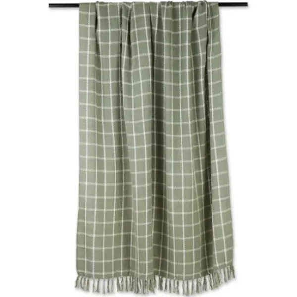 Blankets & Throws-Kirkland's Home Artichoke Plaid Fringed Throw Green
