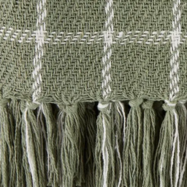 Blankets & Throws-Kirkland's Home Artichoke Plaid Fringed Throw Green