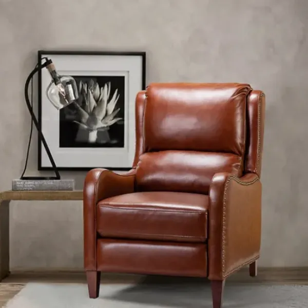 Accent Chairs-Kirkland's Home Arturo Leather Wingback Recliner Brown