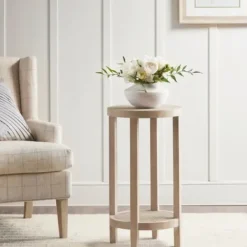 Accent & End Tables-Kirkland's Home Ash Rat Round Martha Stewart Accent Table Tan