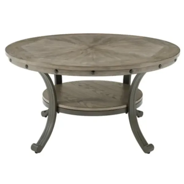 Coffee Tables-Kirkland's Home Ash Round Nailhead Coffee Table Gray