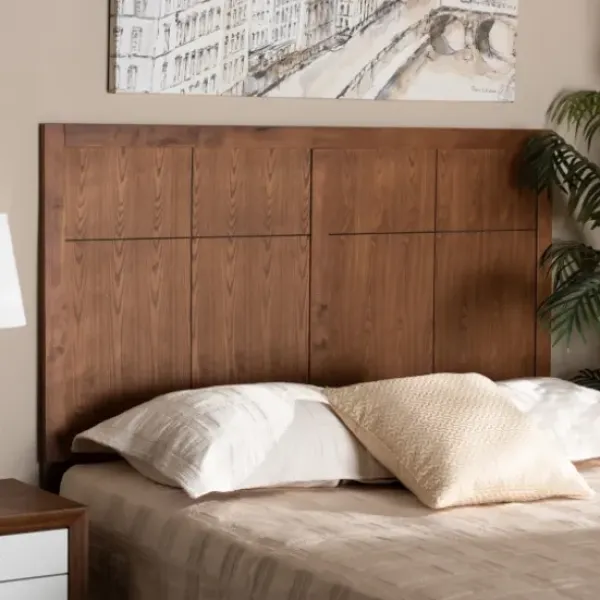 Beds & Headboards-Kirkland's Home Ash Walnut Wood Panel Queen Headboard Brown