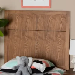Beds & Headboards-Kirkland's Home Ash Walnut Wood Panel Twin Headboard Brown