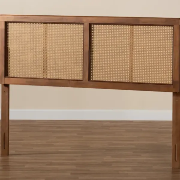 Beds & Headboards-Kirkland's Home Ash Walnut Wood Rattan Frame King Headboard