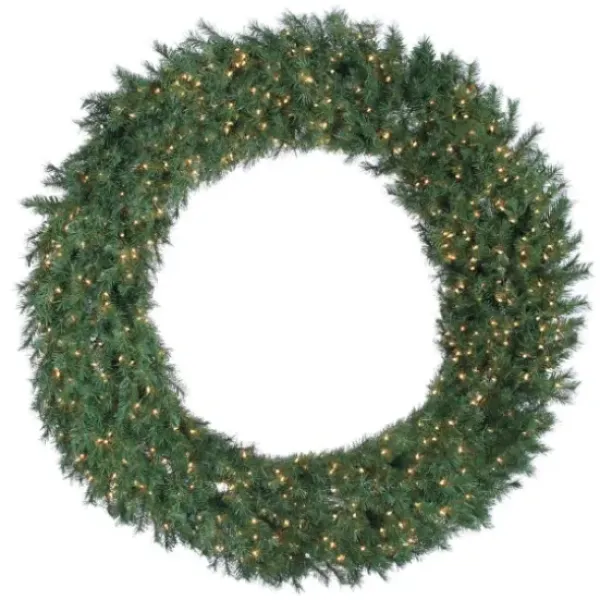 Wreaths-Kirkland's Home Aspen Spruce Warm White Pre-Lit Wreath, 60 In. Green