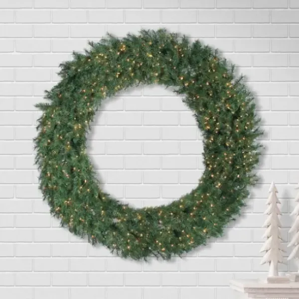 Wreaths-Kirkland's Home Aspen Spruce Warm White Pre-Lit Wreath, 60 In. Green