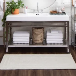 Bathroom Rugs-Kirkland's Home Asymmetrical Cotton Bath Mat, 60 In. Gray