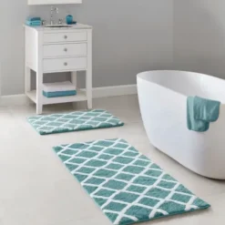 Bathroom Rugs-Kirkland's Home Asymmetrical Cotton Bath Mat, 45 In. Gray