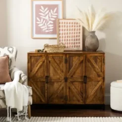 Cabinets & Sideboards-Kirkland's Home Austin Warm Wood Farmhouse Cabinet Brown