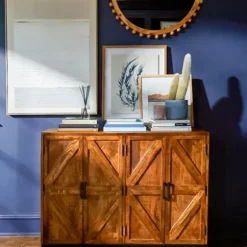 Cabinets & Sideboards-Kirkland's Home Austin Warm Wood Farmhouse Cabinet Brown