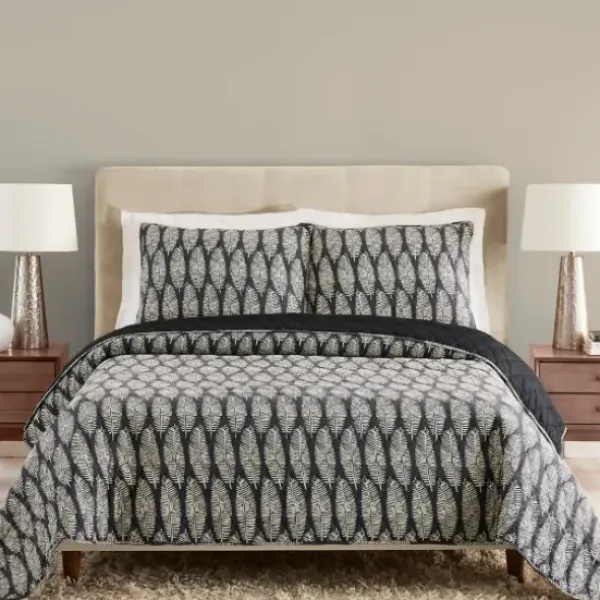 Quilts-Kirkland's Home Ayesha Curry Black And White Leaf Queen Quilt Set Black/White