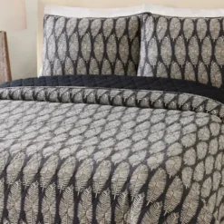 Quilts-Kirkland's Home Ayesha Curry Black And White Leaf Queen Quilt Set Black/White