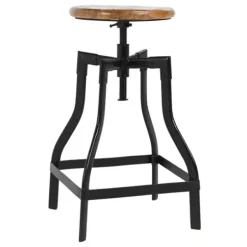 Bar Stools & Counter Height Stools-Kirkland's Home Backless Mango Wood Adjustable Bar Stool Black/Brown